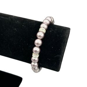 Napier Silver Tone Faux Pearl Bracelet Rhinestone Spacer Classic